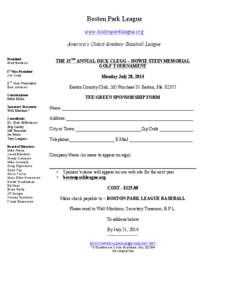 Sponsor the 2014 BPL Dick Clegg – Howie Stein Golf Boston Park League Tournament