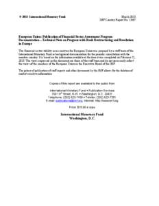 European Union: Publication of Financial Sector Assessment Program Documentation--Technical Note on Progress with Bank Restructuring and Resolution in Europe; IMF Country Report 13/67; March 2013