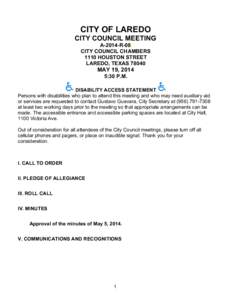         CITY OF LAREDO CITY COUNCIL MEETING A-2014-R-08 CITY COUNCIL CHAMBERS
