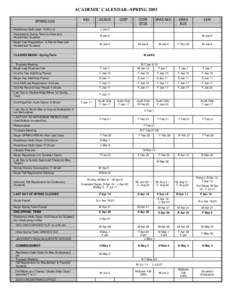 ACADEMIC CALENDAR--SPRING 2003 SPRING 2003 A&S  UG BUS