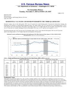 U.S. Census Bureau News U.S. Department of Commerce • Washington D.C[removed]For Immediate Release Tuesday, November 5, 2013 at 10:00 A.M. EDT CB13-173