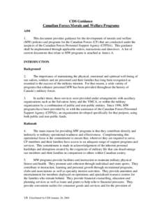 Canadian Forces Personnel and Family Support Services / Personnel Support Programs / National Defence Act / Non-Public Property / NPF / Canadian Forces / Canada / Canadian Forces Exchange System