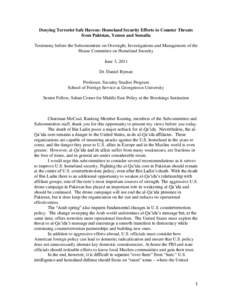 Denying Terrorist Safe Havens: Homeland Security Efforts to Counter Threats from Pakistan, Yemen and Somalia Testimony before the Subcommittee on Oversight, Investigations and Management of the House Committee on Homelan