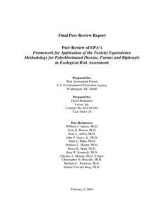 USEPA: Final Peer Review Report: Framework for Application of the Toxicity Equivalence Methodology for Polychlorinated Dioxins, Furans and Biphenyls