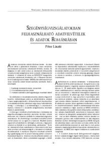 Pé­ter Lász­ló · Sze­gény­ség­vizs­gá­la­tok­ban fel­hasz­nál­ha­tó adat­fel­vé­te­lek és ada­tok Ro­má­ni­á­ban  Sze­gény­ség­vizs­gá­la­tok­ban fel­hasz­nál­ha­tó ad