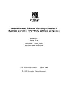 Hewlett Packard software workshop : session 4 : business growth of HP third party software companies, 