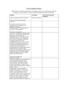 CC0 1.0 Translation Worksheet Note: If there is a Europeana translation for your language, please refer to it and note any important differences in your worksheet. Available at http://pro.europeana.eu/support-for-open-da