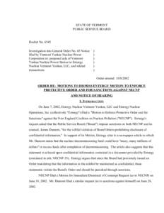 Abuse of the legal system / Vermont Yankee Nuclear Power Plant / Vernon /  Vermont / Contempt of court / New England Coalition / Motion / Injunction / Law / Entergy / Energy in the United States