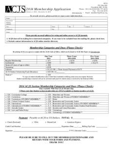 2014 Membership Application January 1, 2014 – December 31, 2014 ACJS P.O. Box 960 Greenbelt, MD 20768