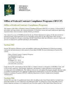 NEW MEXICO DIVISION OF VOCATIONAL REHABILITATION  Office of Federal Contract Compliance Programs (OFCCP)