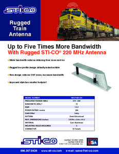 Up to Five Times More Bandwidth With Rugged STI-CO® 220 MHz Antenna n Wider bandwidth reduces detuning from snow and ice n Rugged low profile design virtually indestructible