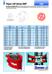 Paper roll clamp 360°  PRK The paper roll clamp PRK is able to take rolls vertically or horizontally and rotates 360°. The short arm can be chosen fixed (PRK-S) or variable positioned (PRK-B) due to an extra cylinder. 