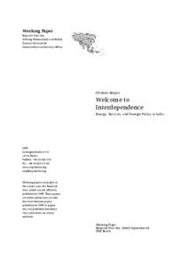 Working Paper Research Unit Asia Stiftung Wissenschaft und Politik German Institute for International and Security Affairs
