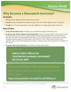 Business Model  Why Become a Mannatech Associate? Key Benefits: 1.	 You can create an additional income stream into your home. 2.	 You will experience the benefits of supplementing your diet with evidence-based, nutrient