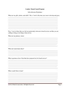 Leaders’ Board Coach Program Self-reflection Worksheet What are my gifts, talents, and skills? Put a √ next to the ones you want to develop and grow. __________________________________________________________________