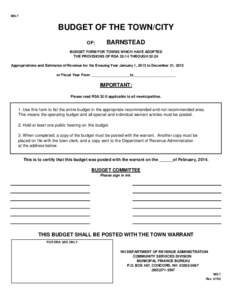 MS-7  BUDGET OF THE TOWN/CITY OF:  BARNSTEAD