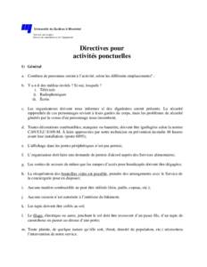 Université du Québec à Montréal Services aux usagers Service des immeubles et de l’équipement Directives pour activités ponctuelles