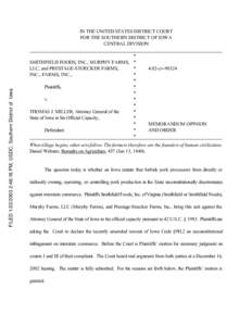 Smithfield Foods / Iowa / Land management / Dormant Commerce Clause / IBP /  Inc. / Family farm / Premium Standard Farms / Agriculture / Industrial agriculture / Meatpacking