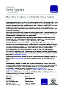 History SA  News Release 14 November[removed]About Time to register events for the History Festival