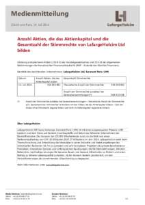 Medienmitteilung Zürich und Paris, 14. Juli 2015 Anzahl Aktien, die das Aktienkapital und die Gesamtzahl der Stimmrechte von LafargeHolcim Ltd bilden