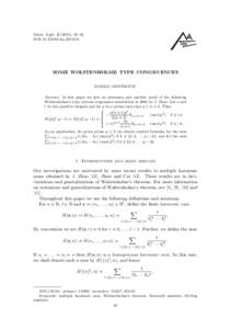 Math. Appl), 35–42 DOI: maSOME WOLSTENHOLME TYPE CONGRUENCES ˇ ´