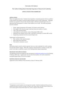University  of  St  Andrews      The  Laidlaw  Undergraduate  Internship  Programme  in  Research  and  Leadership     APPLICATIONS  FOR  SUMMER  2015     