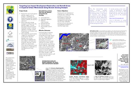 Targeting Low Impact Development Restoration and Retrofit Areas in Impaired Urban Watersheds Using Remote Sensing Analysis Project Goals  Explore the use of multi-spectral satellite imagery, such as Landsat, in identify