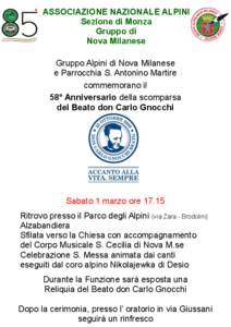 ASSOCIAZIONE NAZIONALE ALPINI Sezione di Monza Gruppo di Nova Milanese Gruppo Alpini di Nova Milanese e Parrocchia S. Antonino Martire