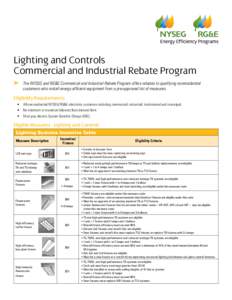 Lighting and Controls Commercial and Industrial Rebate Program The NYSEG and RG&E Commercial and Industrial Rebate Program offers rebates to qualifying nonresidential customers who install energy efficient equipment from