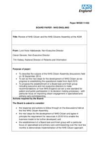 Paper NHSE111403 BOARD PAPER - NHS ENGLAND Title: Review of NHS Citizen and the NHS Citizens Assembly at the AGM  From: Lord Victor Adebowale; Non-Executive Director