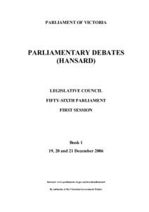 PARLIAMENT OF VICTORIA  PARLIAMENTARY DEBATES (HANSARD)  LEGISLATIVE COUNCIL