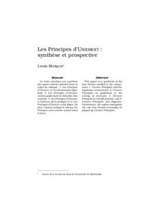 Les Principes d’UNIDROIT : synthèse et prospective Louis MARQUIS* Résumé  Abstract