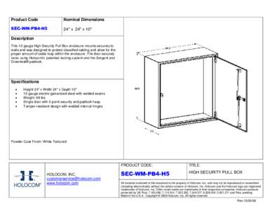 Product Code  Nominal Dimensions SEC-WM-PB4-H5