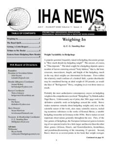 IHA NEWS  JULY - AUGUST 2009 Volume 11 Issue 3 TABLE OF CONTENTS