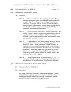 Vermont Department of Education - State Board of Education Manual of Rules and Practices[removed]POST-SECONDARY SCHOOLS