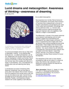 Behavior / Ethology / Cognitive science / Lucid dream / Dream / Metacognition / Near-death experience / Max Planck Society / Wakefulness / Mind / Dreaming / Mental processes