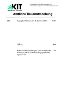 Universität des Landes Baden-Württemberg und nationales Forschungszentrum in der Helmholtz-Gemeinschaft Amtliche Bekanntmachung 2015