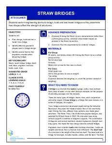 STRAW BRIDGES AT A GLANCE Students work in engineering teams to design, build and test model bridges as they determine how shapes affect the strength of structures. OBJECTIVES