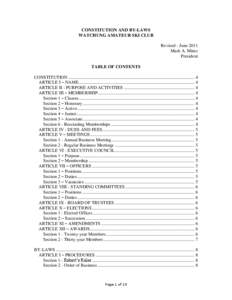 CONSTITUTION AND BY-LAWS WATCHUNG AMATEUR SKI CLUB Revised - June 2011 Mark A. Mintz President TABLE OF CONTENTS