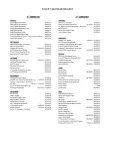 STAFF CALENDAR1st SEMESTER 2nd SEMESTER  AUGUST