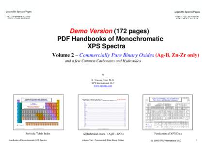 Demo Version (172 pages) PDF Handbooks of Monochromatic XPS Spectra Volume 2 – Commercially Pure Binary Oxides (Ag-B, Zn-Zr only) and a few Common Carbonates and Hydroxides