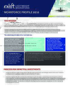 LIGHTWEIGHT INNOVATIONS WORKFORCE PROFILE 2016 THE MISSION Innovation – or bringing “mind to market” – is only possible if we have the talent to put that new idea or new technology to