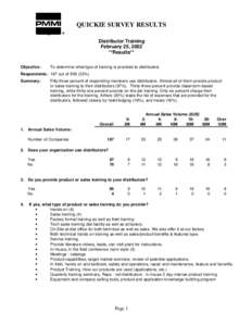 QUICKIE SURVEY RESULTS Distributor Training February 25, 2002 **Results** Objective: