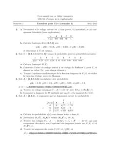 Université de la Méditerranée MAT16 Pratique de la cryptographie SemestreExercices pour TD 1 (semaine 1)