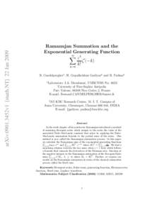 arXiv:0901.3452v1 [math.NT] 22 Jan[removed]Ramanujan Summation and the