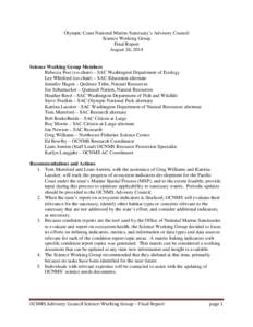 Olympic Coast National Marine Sanctuary’s Advisory Council Science Working Group Final Report August 26, 2014  Science Working Group Members