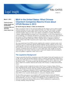 Law / Committee on Foreign Investment in the United States / Business / Government / Huawei / Hart–Scott–Rodino Antitrust Improvements Act / Due diligence / Exon–Florio Amendment / 110th United States Congress / Foreign Investment and National Security Act / Mergers and acquisitions