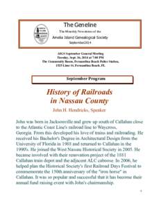 ! The Geneline The Monthly Newsletter of the Amelia Island Genealogical Society September2014