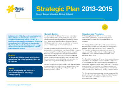 Strategic Plan[removed]Cancer Council Victoria’s Clinical Network Lorum Ipsum Established in 1976, Cancer Council Victoria’s Clinical Network (formerly the Victorian