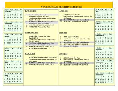 YEAR 2015 MARx MONTHLY SCHEDULE S M  T